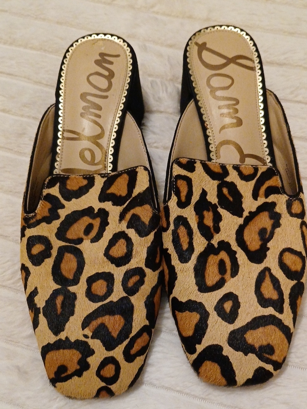 Sam Edelman Leopard Haircalf Mule Slides in Tan and Black Size 7